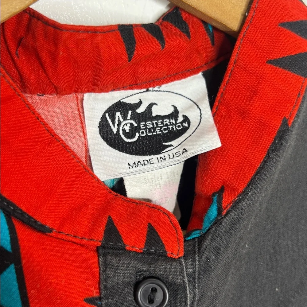 Vintage 90s Southwestern Western Shirt Red Black Turquoise Rodeo Size 10
